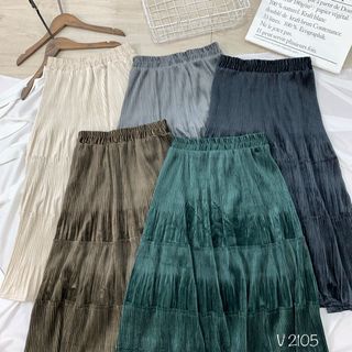 Chân váy dạ nhung nhún li V2105