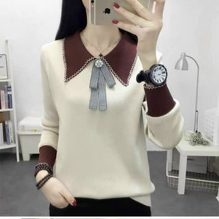 Áo len đông cổ bẻ kèm tag nơ