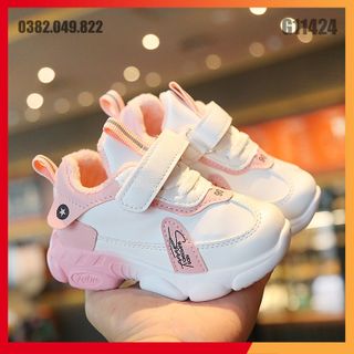 Giày Thể Thao Bé Trai Bé Gái Lót Nhung Ấm Áp Quai Dán Bề Mặt Da Đế Mềm Kiểu Dáng Hiện Đại Size 27 - 31