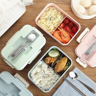 HỘP ĐỰNG CƠM LÚA MẠCH 3 NGĂN KÈM THÌA ĐŨA