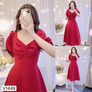 Đầm dự tiệc xẻ tà tay phồng