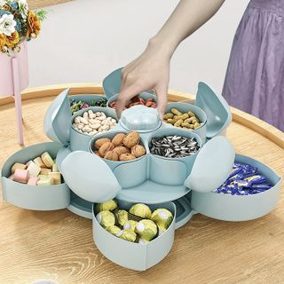 Hộp Mứt 2 Tầng 10 Ngăn Có Nắp Đậy Xoay 360 Độ