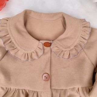 Váy trẻ em dạ nhung nâu bèo cổ cho bé