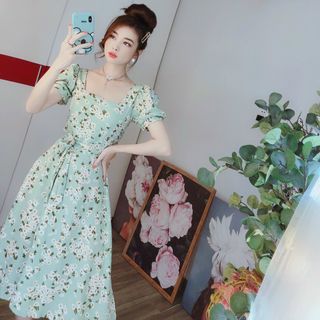 Váy hoa tay phồng dự tiệc