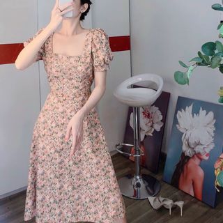 Váy hoa tay phồng dự tiệc