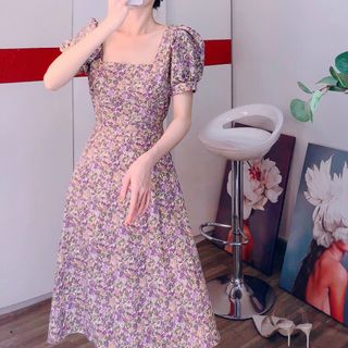 Váy hoa tay phồng dự tiệc