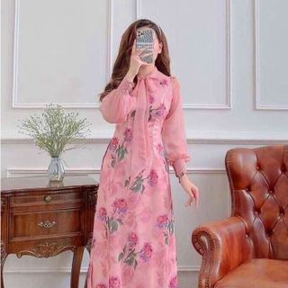 Áo dài hoa cột nơ cách điệu AD24