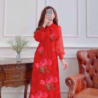 Áo dài hoa cột nơ cách điệu AD24