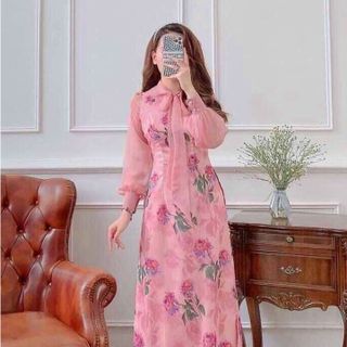 Áo dài hoa cột nơ cách điệu AD24