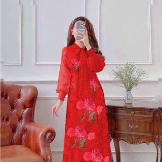 Áo dài hoa cột nơ cách điệu AD24