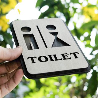 Tranh gỗ treo tường - Bảng toilet, phòng vệ sinh,WC F03 -CRN -01, Kích thước 30x20.6cm