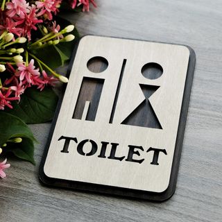 Tranh gỗ treo tường - Bảng toilet, phòng vệ sinh,WC F03 -CRN -01, Kích thước 30x20.6cm