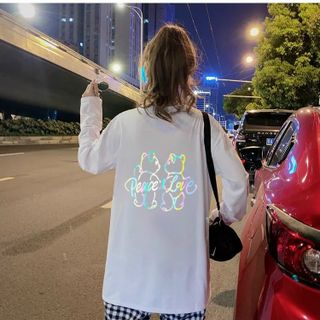Áo thun tay dài in chữ phát sáng 7 màu vòng cổ siêu hot