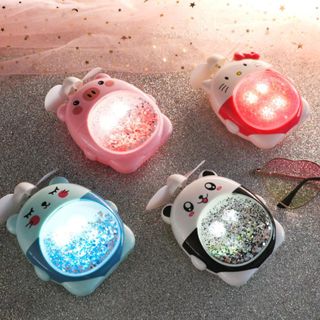 Quạt mini để bàn, quạt cầm tay hình thú có đèn led nhũ kiêm tuyến