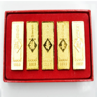 Thỏi vàng cây HỘP 5 thanh dày chiêu lộc 5.7cm vàng 999