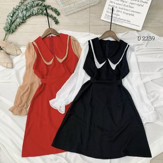 Đầm tay phối cổ bèo tay dài xinh xắn
