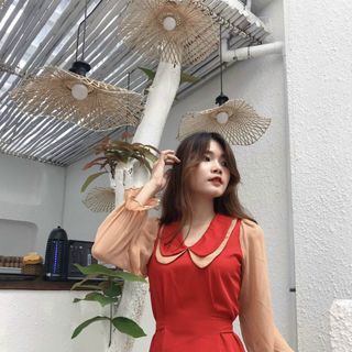 Đầm tay phối cổ bèo tay dài xinh xắn