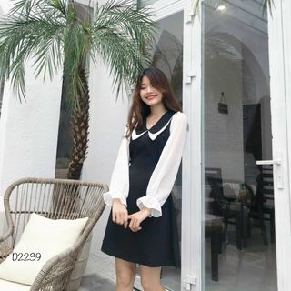 Đầm tay phối cổ bèo tay dài xinh xắn