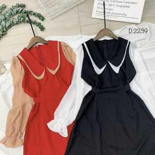 Đầm tay phối cổ bèo tay dài xinh xắn