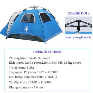 Lều dã ngoại tự bung 2 khoang dành cho 4-6 người Gazelle GL1668