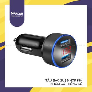 Tẩu sạc Qualcomm 2 USB hợp kim nhôm có hiển thị thông số