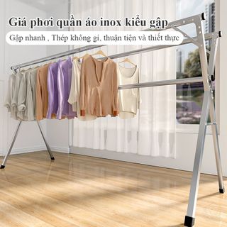 Giàn Phơi Quần Áo, Sào Phơi Đồ NHẬT BẢN Thông Minh Chất Liệu Inox, Có Thể Gấp Gọn, Kéo Giãn Chiều Dài 1m6 và 2m4