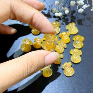 Charm Túi Tiền đá Thạch Anh Tóc Vàng Citrine đặc tóc chuẩn thiên nhiên Tặng kèm móc bạc TT070 - Hợp mệnh Kim, Thổ