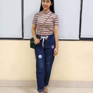 Quần Jean Nữ Ống Rộng Cạp Lưng Cao Màu Xanh Dáng Ống Xuông Chất Bò Giấy xắn gấu ống rộng
