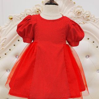 Đầm chấm bi tiểu thư phối lưới cho bé từ 1 - 8 tuổi