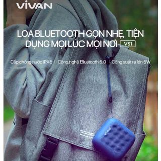 Loa TWS Bluetooth 5.0 VIVAN Chống Nước IPX5 Công suất 5W 1800mAh Playtime đến 10H -VS1-BH 1 năm 1 đổi 1