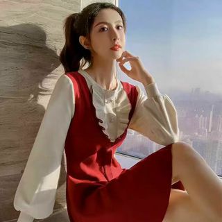 Đầm len xòe kiểu phối bèo