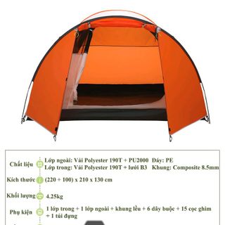 Lều dã ngoại 2 khoang cho 3-4 người Gazelle Gl1313