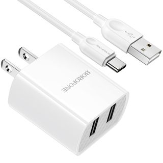 Bộ Cóc Cáp Sạc Borofone BA53 Cổng Type C - 2 Cổng USB 2.1A chuẩn US