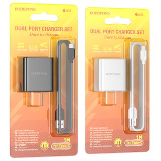 Bộ Cóc Cáp Sạc Borofone BA53 Cổng Type C - 2 Cổng USB 2.1A chuẩn US