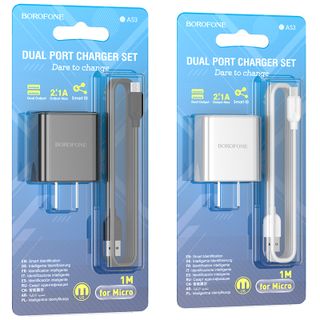 Bộ Cóc Cáp Sạc Borofone BA53 Cổng Micro - 2 Cổng USB 2.1A chuẩn US