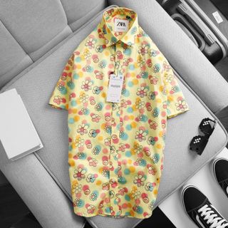 [size to 50-110kg] Áo sơ mi ngắn tay hoa văn họa tiết nổi