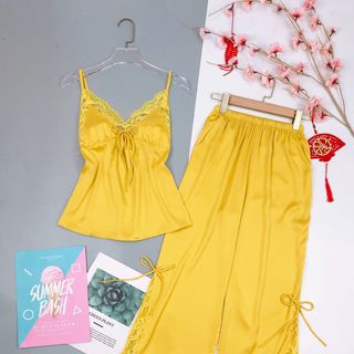 Đồ ngủ hai dây quần Dài ren chất lụa tơ tằm siêu mịn