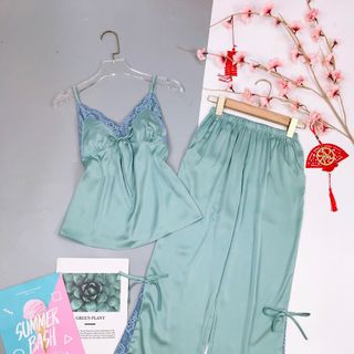 Đồ ngủ hai dây quần Dài ren chất lụa tơ tằm siêu mịn