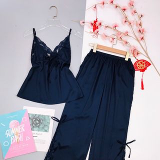 Đồ ngủ hai dây quần Dài ren chất lụa tơ tằm siêu mịn