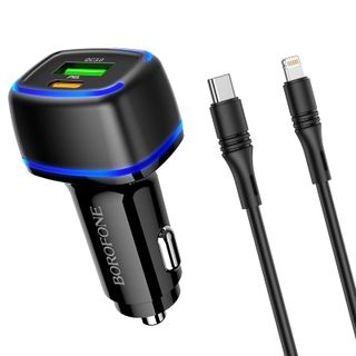 Bộ Cóc Cáp Sạc Xe Hơi Borofone BZ14A QC3.0, BZ-14A Cổng Type C ra Lightning