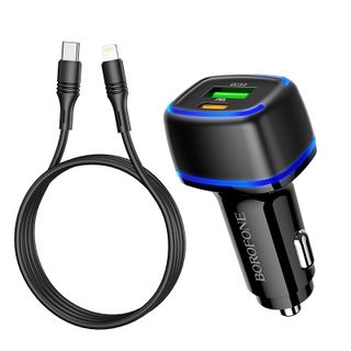 Bộ Cóc Cáp Sạc Xe Hơi Borofone BZ14A QC3.0, BZ-14A Cổng Type C ra Lightning