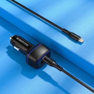 Bộ Cóc Cáp Sạc Xe Hơi Borofone BZ14A QC3.0, BZ-14A Cổng Type C ra Lightning