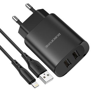 Bộ Cóc Cáp Sạc Borofone BN2 Cổng Type C - 2 Cổng USB 2.1A chuẩn EU