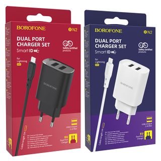 Bộ Cóc Cáp Sạc Borofone BN2 Cổng Type C - 2 Cổng USB 2.1A chuẩn EU