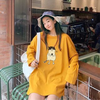 Áo thun form rộng tay dài con mèo