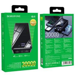 Pin sạc dự phòng Borofone BJ8 dung lượng 30000mAh cổng vào Micro USB/ USB C, 2 cổng sạc ra 1A, có màn LCD hiển thị dung lượng pin