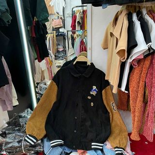 Áo khoác nhung bomber cổ bẻ đẹp