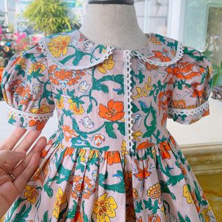 Đầm hoa phối ren thiết kế đơn giản cho bé gái | Sỉ buôn thời trang từ 8 sp