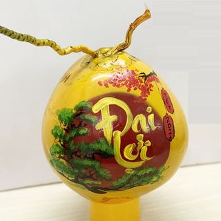 Dừa vẽ thư pháp chưng tết
