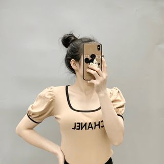 Áo croptop tay phồng Chất poric QC